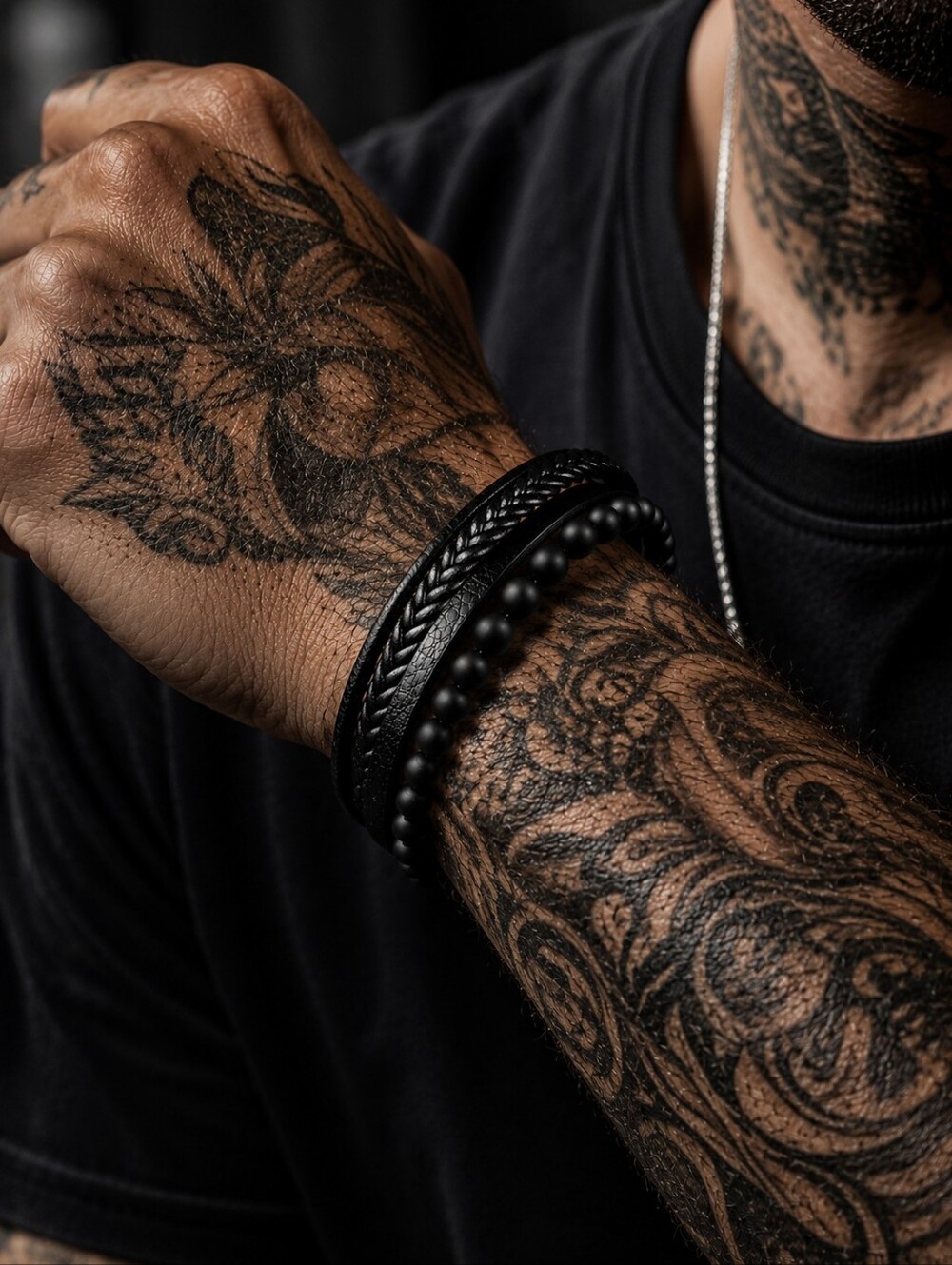 Black Quad Leather Bracelet
